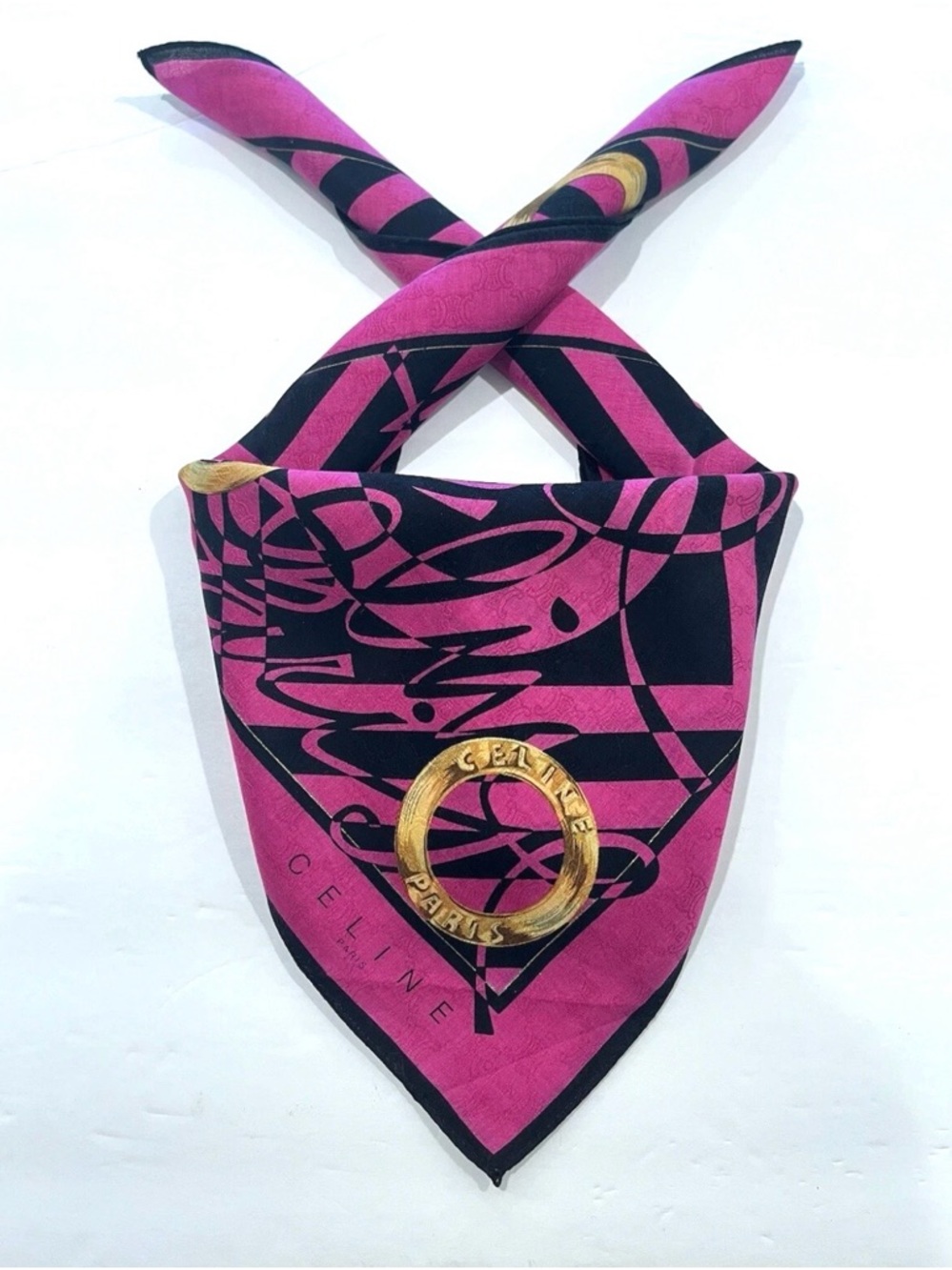 Celine Vintage Handkerchief Women Pink Bandana Scarf Cotton Square Size 22.5”